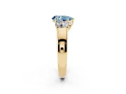Fancy Blue Three-Stone Pear Cut Diamond Ring Set in Yellow gold with Matching Prong Settings and Plain Band
