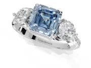Asscher Cut Three Stone Engagement Ring Setting for a Fancy Blue Lab-Grown Diamond | Tapered Pave Band | White Gold