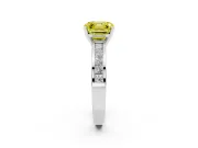 Fancy Yellow Asscher Cut Diamond Solitaire Ring Set in White gold with Channel-Set Band and Prong Setting