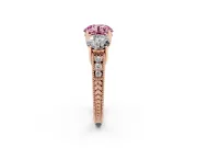 Round Vintage Three Stone Engagement Ring Setting for a Fancy Pink Lab-Grown Diamond | Rose Gold