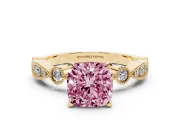Cushion Cut Vintage Engagement Ring Setting for a Fancy Pink Lab-Grown Diamond | Yellow Gold