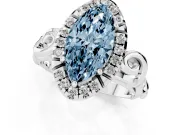 Fancy Blue Marquise Cut Diamond Halo Ring Set in Silver with Scrollwork Band and Prong Setting