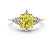 Cushion Cut Cluster Engagement Ring Setting for a Fancy Yellow Lab-Grown Diamond | Rose Gold