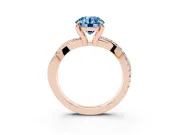 Fancy Blue Round Cut Diamond Twist Band Solitaire Set in Rose gold with Pavé Accents and Prong Setting