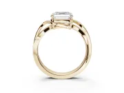 Asscher Cut Bypass Solitaire Engagement Ring Setting | Pavé and Plain Strands | Yellow Gold
