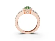 Fancy Green Marquise Cut Diamond Halo Ring Set in Rose gold with Pavé Split Shank and Prong Setting
