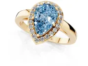 Pear-Shaped Thin Halo Engagement Ring Setting for a Fancy Blue Lab-Grown Diamond | Slim Plain Band | Yellow Gold