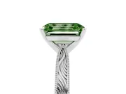 Fancy Green Emerald Cut Diamond Solitaire Milgrain Engraved Band Set in Platinum with Prong Setting