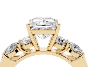 Princess Cut Five Stone Engagement Ring Setting | Prong Set Side Stones | Yellow Gold