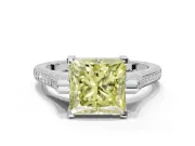 Princess Cut Vintage Cathedral Engagement Ring Setting for a Fancy Yellow Lab-Grown Diamond | Carved Band | Platinum