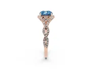Fancy Blue Cushion Cut Diamond Halo Twist Band Solitaire Ring Set in Rose gold with Prong-Set Center Stone