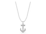 Round Lab-Grown Diamond Pavé Anchor Pendant Necklace | Pointed Flukes | Sterling Silver