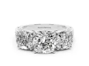 Cushion Cut Three Stone Engagement Ring Setting | Beaded Shoulders | Platinum