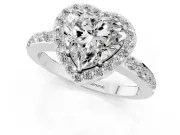 Heart Cut Diamond Halo Ring Set in Platinum with Pavé-Setting Band and Open Prong Center