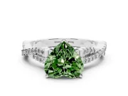 Fancy Green Heart Cut Diamond Solitaire Engagement Ring Set in Platinum with Twisted Pavé Band and Prong Setting