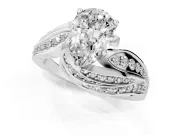 Pear Cut Diamond Solitaire Ring Set in Silver with Layered Twist Pavé Band