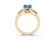 Asscher Cut Three Stone Engagement Ring Setting for a Fancy Blue Lab-Grown Diamond | Tapered Baguettes | Yellow Gold
