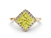 Princess Cut Halo Engagement Ring Setting for a Fancy Yellow Lab-Grown Diamond | Plain Polished Band | Yellow Gold