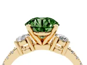 Round Three Stone Pavé Engagement Ring Setting for a Fancy Green Lab-Grown Diamond | Round Side Stones | Yellow Gold