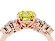 Fancy Yellow Cushion Cut Diamond Cluster Engagement Ring Set in Rose gold with Pavé Band and Prong Setting