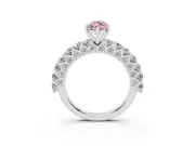 Fancy Pink Marquise Cut Diamond Solitaire Ring Set in Platinum with Shared Prong Pavé Band