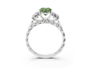 Fancy Green Oval Cut Diamond Three-Stone Ring Set in Silver with Braided Band