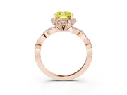 Fancy Yellow Cushion Cut Diamond Halo Twist Band Solitaire Ring Set in Rose gold with Prong-Set Center Stone