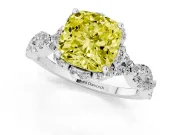 Fancy Yellow Cushion Cut Diamond Halo Twist Band Solitaire Ring Set in Silver with Prong-Set Center Stone
