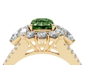 Fancy Green Emerald Cut Diamond Halo Split Shank Engagement Ring Set in Yellow gold with Prong-Held Center Stone