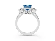Fancy Blue Three-Stone Asscher Cut Diamond Pavé Band Ring Set in Silver with Prong-Set Trio