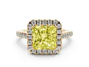 Princess Cut Halo Engagement Ring Setting for a Fancy Yellow Lab-Grown Diamond | Pave Shoulders | Yellow Gold