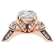 Cushion Cut Hidden Halo Three Stone Engagement Ring Setting | Pave Gallery | Rose Gold