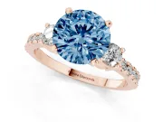 Round Three Stone Engagement Ring Setting for a Fancy Blue Lab-Grown Diamond | Pavé Band | Rose Gold