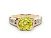 Cushion Cut Half Bezel Engagement Ring Setting for a Fancy Yellow Lab-Grown Diamond | Yellow Gold