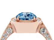 Round Milgrain Halo Engagement Ring Setting for a Fancy Blue Lab-Grown Diamond | Side Stones | Rose Gold