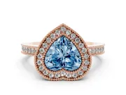 Heart-Shaped Milgrain Halo Engagement Ring Setting for a Fancy Blue Lab-Grown Diamond | Rose Gold