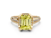 Fancy Yellow Emerald Cut Diamond Pavé Split Shank Solitaire Ring Set in Yellow gold with Prong Setting