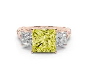 Princess Cut Three Stone Engagement Ring Setting for a Fancy Yellow Lab-Grown Diamond | Braided Band | Rose Gold