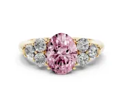 Oval Side Stone Engagement Ring Setting for a Fancy Pink Lab-Grown Diamond | Yellow Gold
