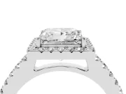 Princess Cut Diamond Halo Pavé Solitaire Ring Set in White gold with Prong-Set Center Stone