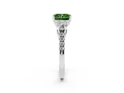 Fancy Green Three-Stone Radiant Cut Diamond Pavé Band Ring Set in Platinum with Prong-Set Trio