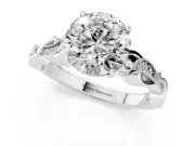 Round Vintage Vine Solitaire Engagement Ring Setting | Milgrain Leaves | Sterling Silver