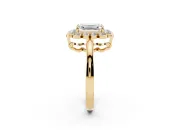 Emerald Cut Scalloped Cluster Halo Engagement Ring Setting | Plain Band | Yellow Gold