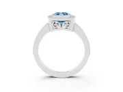 Fancy Blue Cushion Cut Diamond Halo Ring Set in White gold with Pavé Band and Milgrain-Edged Prongs