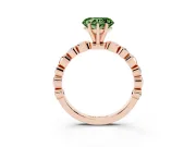 Fancy Green Heart Cut Diamond Solitaire Ring Set in Rose gold with Bezel-Set Accents on Beaded Band and Prong Setting