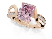 Radiant Cut Bypass Solitaire Engagement Ring Setting for a Fancy Pink Lab-Grown Diamond | Pavé Strands | Rose Gold