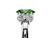 Fancy Green Oval Cut Diamond Three-Stone Ring Set in White gold with Bold Center and Classic Band