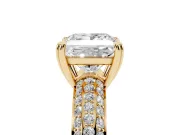 Princess Cut Three Row Pave Solitaire Engagement Ring Setting | Double Claw Prongs | Yellow Gold