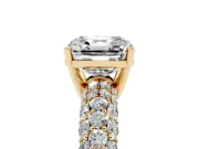Asscher Cut Multi Row Pave Solitaire Engagement Ring Setting | Domed Shoulders | Yellow Gold