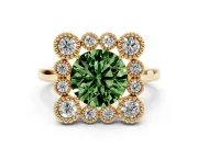 Round Milgrain Cluster Halo Engagement Ring Setting for a Fancy Green Lab-Grown Diamond | Plain Band | Yellow Gold